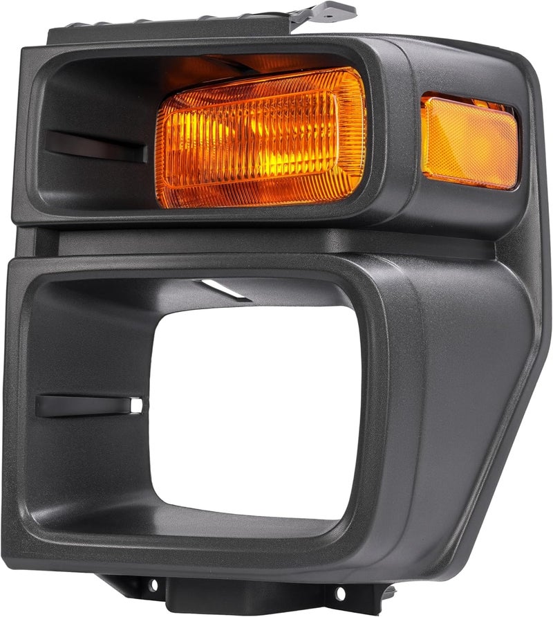 ALMULOO Left Headlight Bezel w/Turn Signal Light Compatible with 2008-2014 Ford E150 E250 2008-2019 Ford E350 Super Duty Replacement for FO2524103 Yellow Lens Black Bezel Left Side - Image 3